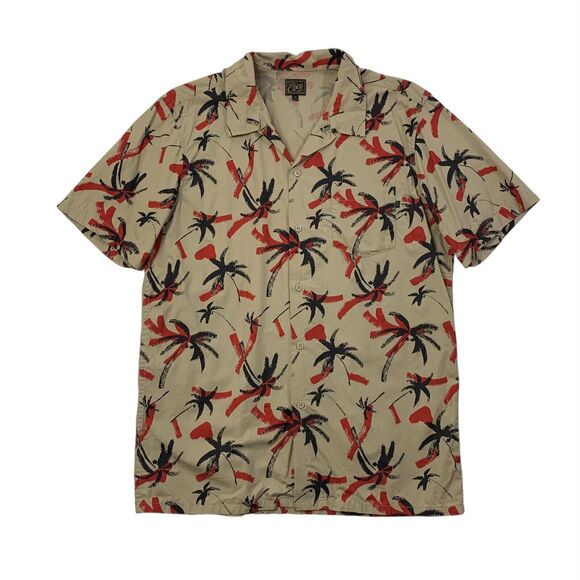 Obey Shirt Mens Medium Parchment Hawaiian Palm Coconut Tree Woven Short Sleeve - Picture 1 of 9